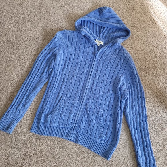St. John's Bay | Sweaters | St Johns Bay Cornflower Blue Cotton Cable Full  Zip Hoodie Sweater L | Poshmark
